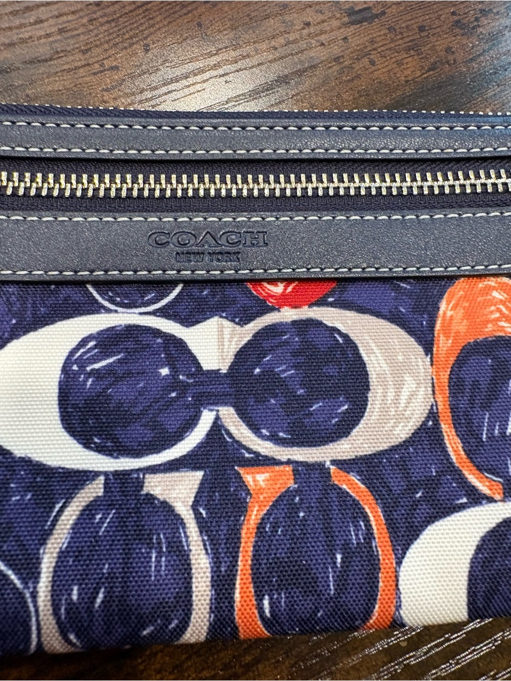 Coach Navy, Orange & White Patterned Wristlet - Picture 2 of 9